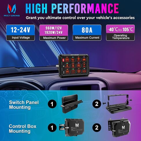 MICTUNING Wireless RGB 12 Gang Switch Panel, Remote Control Range Up to 265FT Multifunction Backlit Manual Toggle Momentary Flash Strobe Circuit Control Relay System Box for Off Road Truck SUV UTV RV in Saudi Arabia