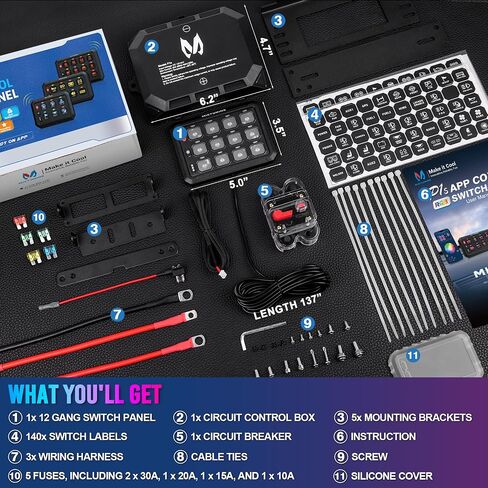 MICTUNING Wireless RGB 12 Gang Switch Panel, Remote Control Range Up to 265FT Multifunction Backlit Manual Toggle Momentary Flash Strobe Circuit Control Relay System Box for Off Road Truck SUV UTV RV in Saudi Arabia