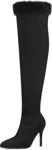 Perphy Faux Fur Boots Pointed Toe Thigh High Boots for Women in Saudi Arabia