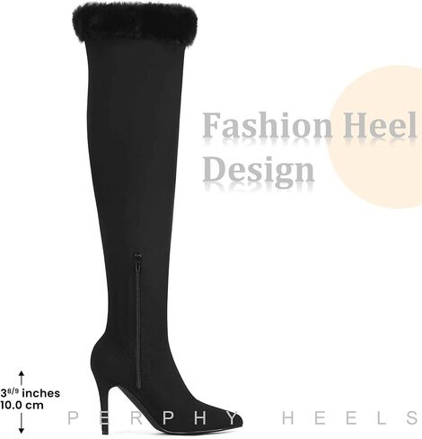 Perphy Faux Fur Boots Pointed Toe Thigh High Boots for Women in Saudi Arabia