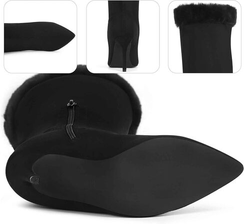 Perphy Faux Fur Boots Pointed Toe Thigh High Boots for Women in Saudi Arabia