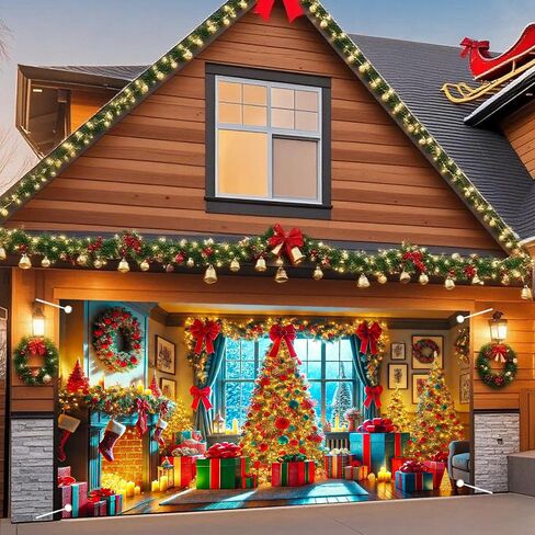 Nuxovilar Christmas Garage Door Cover Hanging Banner Decorations Extra Large Backdrop Xmas Cover Holiday Party Supplies Home Wall for Home Skins Murals Outdoor/Indoor Polyester (Type D,6 X 13 Foot) in Saudi Arabia