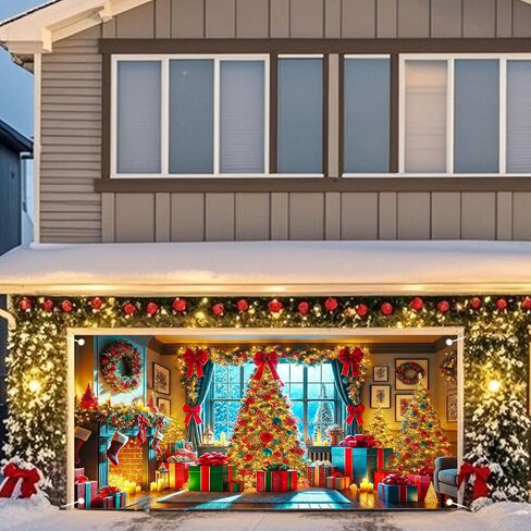 Nuxovilar Christmas Garage Door Cover Hanging Banner Decorations Extra Large Backdrop Xmas Cover Holiday Party Supplies Home Wall for Home Skins Murals Outdoor/Indoor Polyester (Type D,6 X 13 Foot) in Saudi Arabia