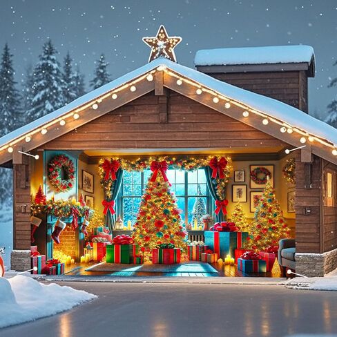 Nuxovilar Christmas Garage Door Cover Hanging Banner Decorations Extra Large Backdrop Xmas Cover Holiday Party Supplies Home Wall for Home Skins Murals Outdoor/Indoor Polyester (Type D,6 X 13 Foot) in Saudi Arabia