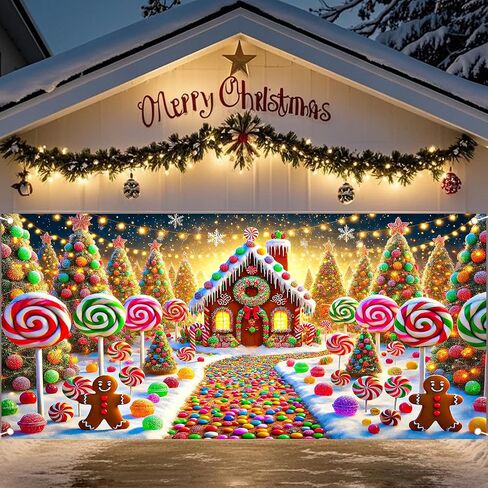 Nuxovilar Christmas Garage Door Cover Hanging Banner Decorations Extra Large Backdrop Xmas Cover Holiday Party Supplies Home Wall for Home Skins Murals Outdoor/Indoor Polyester (Type D,6 X 13 Foot) in Saudi Arabia