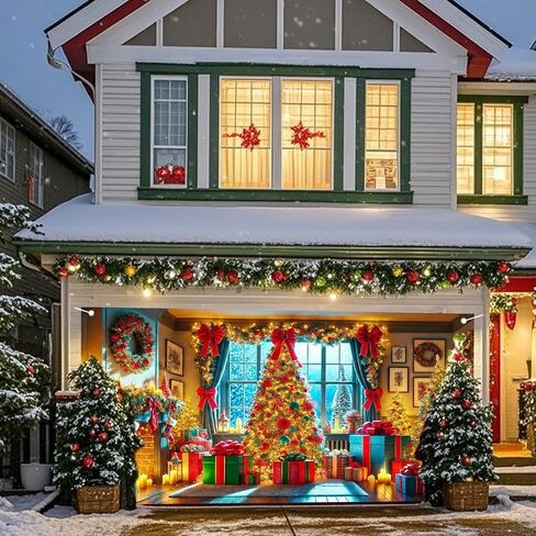 Nuxovilar Christmas Garage Door Cover Hanging Banner Decorations Extra Large Backdrop Xmas Cover Holiday Party Supplies Home Wall for Home Skins Murals Outdoor/Indoor Polyester (Type D,6 X 13 Foot) in Saudi Arabia