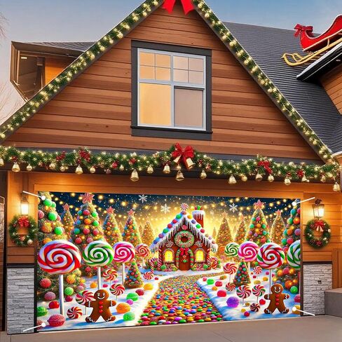 Nuxovilar Christmas Garage Door Cover Hanging Banner Decorations Extra Large Backdrop Xmas Cover Holiday Party Supplies Home Wall for Home Skins Murals Outdoor/Indoor Polyester (Type D,6 X 13 Foot) in Saudi Arabia