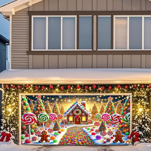 Nuxovilar Christmas Garage Door Cover Hanging Banner Decorations Extra Large Backdrop Xmas Cover Holiday Party Supplies Home Wall for Home Skins Murals Outdoor/Indoor Polyester (Type D,6 X 13 Foot) in Saudi Arabia