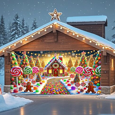 Nuxovilar Christmas Garage Door Cover Hanging Banner Decorations Extra Large Backdrop Xmas Cover Holiday Party Supplies Home Wall for Home Skins Murals Outdoor/Indoor Polyester (Type D,6 X 13 Foot) in Saudi Arabia