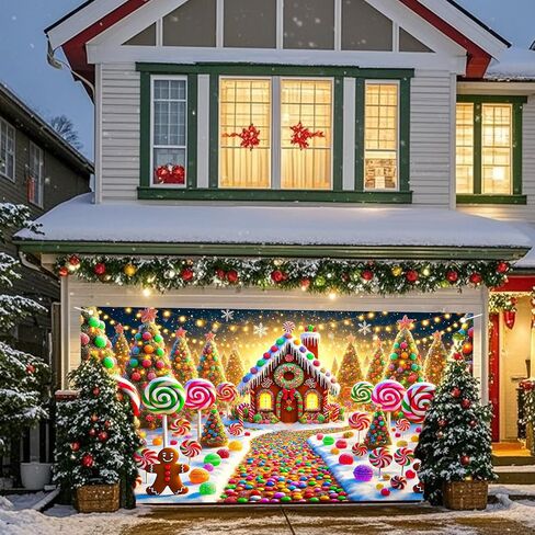 Nuxovilar Christmas Garage Door Cover Hanging Banner Decorations Extra Large Backdrop Xmas Cover Holiday Party Supplies Home Wall for Home Skins Murals Outdoor/Indoor Polyester (Type D,6 X 13 Foot) in Saudi Arabia