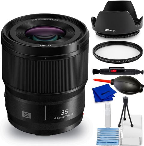 عدسة باناسونيك لوميكس S 18 مم f/1.8 ذات زاوية واسعة جدًا S-S18-7PC تتضمن حزمة الملحقات: عدسة توليب، فلتر للأشعة فوق البنفسجية، قلم تنظيف، منفاخ، قطعة قماش من الألياف الدقيقة ومجموعة تنظيف (متجددة) in Saudi Arabia