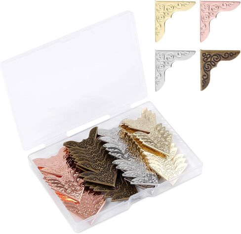 80pcs Book Corner Protectors, Metal Book Corner Covers Decorative Frame Vintage Antique Paperback Book Edge Protector for Scrapbook Photo Album Notebook Diary Menu Folder (4 Colors) in Saudi Arabia