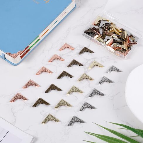 80pcs Book Corner Protectors, Metal Book Corner Covers Decorative Frame Vintage Antique Paperback Book Edge Protector for Scrapbook Photo Album Notebook Diary Menu Folder (4 Colors) in Saudi Arabia