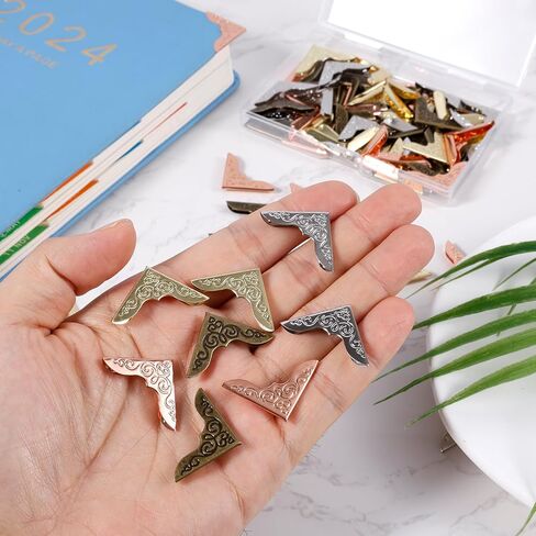 80pcs Book Corner Protectors, Metal Book Corner Covers Decorative Frame Vintage Antique Paperback Book Edge Protector for Scrapbook Photo Album Notebook Diary Menu Folder (4 Colors) in Saudi Arabia