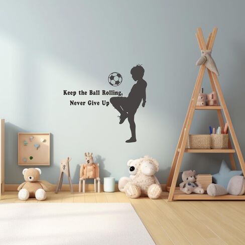 Soccer Dreams Wall Decal – “Keep Rolling Never Give Up" Football Skills Quote for Kids Room & Nursery Decor in Saudi Arabia