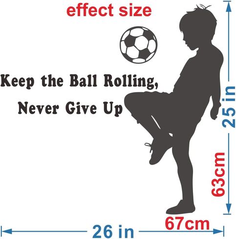 Soccer Dreams Wall Decal – “Keep Rolling Never Give Up" Football Skills Quote for Kids Room & Nursery Decor in Saudi Arabia