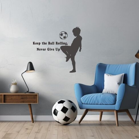 Soccer Dreams Wall Decal – “Keep Rolling Never Give Up" Football Skills Quote for Kids Room & Nursery Decor in Saudi Arabia