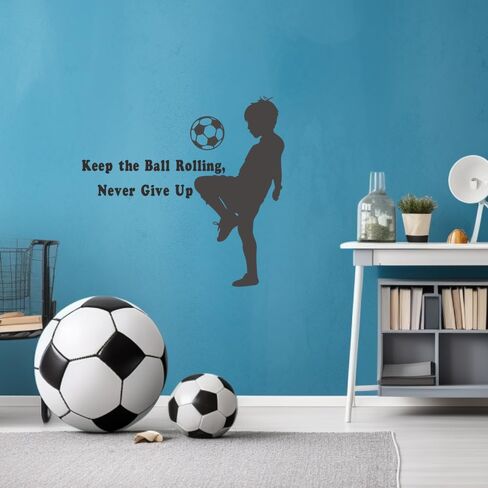 Soccer Dreams Wall Decal – “Keep Rolling Never Give Up" Football Skills Quote for Kids Room & Nursery Decor in Saudi Arabia