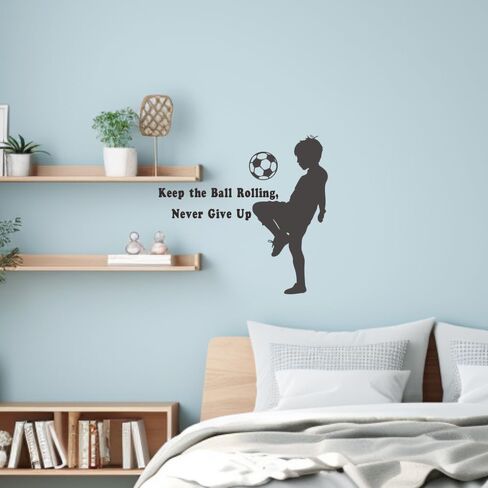 Soccer Dreams Wall Decal – “Keep Rolling Never Give Up" Football Skills Quote for Kids Room & Nursery Decor in Saudi Arabia
