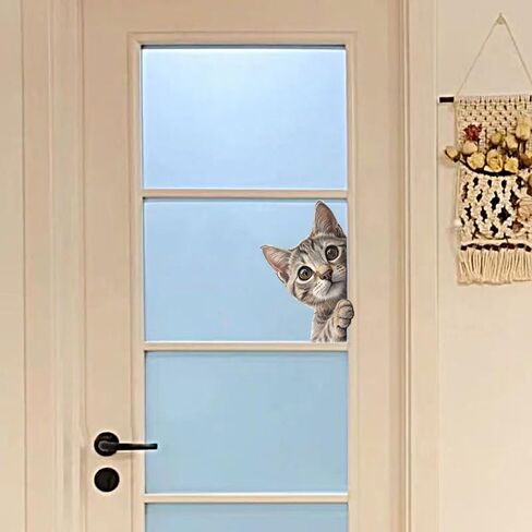 ملصق باب على شكل قطة - ملصق فينيل مضحك قابل للإزالة للباب والنافذة الزجاجية، فن جداري لطيف لخصوصية الحيوانات، ديكور منزلي مقاوم للماء للمنزل، الشقة Z-115 in Kuwait