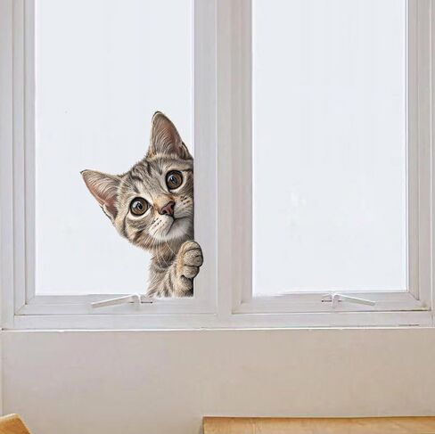 ملصق باب على شكل قطة - ملصق فينيل مضحك قابل للإزالة للباب والنافذة الزجاجية، فن جداري لطيف لخصوصية الحيوانات، ديكور منزلي مقاوم للماء للمنزل، الشقة Z-115 in Kuwait