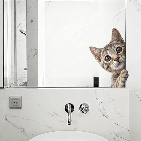 ملصق باب على شكل قطة - ملصق فينيل مضحك قابل للإزالة للباب والنافذة الزجاجية، فن جداري لطيف لخصوصية الحيوانات، ديكور منزلي مقاوم للماء للمنزل، الشقة Z-115 in Kuwait