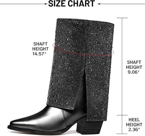 Fold over Mid Calf Boots For Women Chunky Heel Pointed Toe Wide Calf Fashion Sexy Winter Boots For Girl in Kuwait