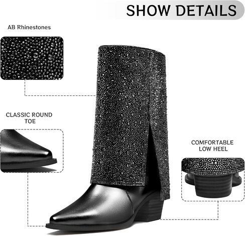 Fold over Mid Calf Boots For Women Chunky Heel Pointed Toe Wide Calf Fashion Sexy Winter Boots For Girl in Kuwait