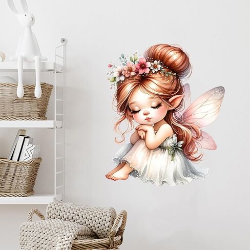 Butterfly Girl Wall Stickers Flower Fairy Wall Decal Cute Baby Room Decor for Kids Bedroom Playroom Pink Bedroom in Kuwait