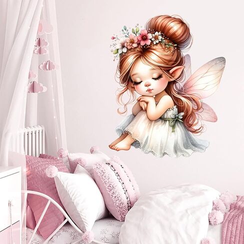 Butterfly Girl Wall Stickers Flower Fairy Wall Decal Cute Baby Room Decor for Kids Bedroom Playroom Pink Bedroom in Kuwait