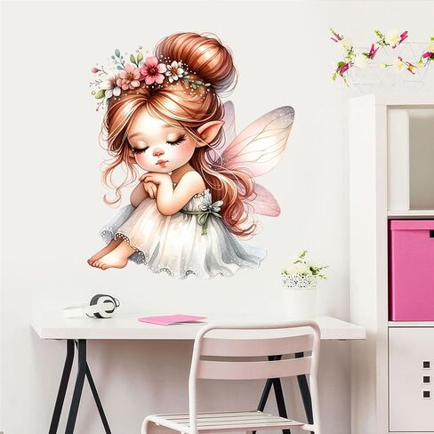 Butterfly Girl Wall Stickers Flower Fairy Wall Decal Cute Baby Room Decor for Kids Bedroom Playroom Pink Bedroom in Kuwait