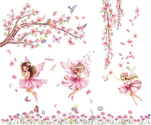 Butterfly Girl Wall Stickers Flower Fairy Wall Decal Cute Baby Room Decor for Kids Bedroom Playroom Pink Bedroom in Kuwait
