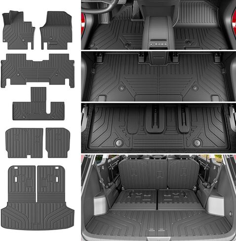 powoq 6&7 Seats Floor Mat Compatible with 2024-2026 KIA EV9 Cargo Mat Floor Liner Trunk Mat TPE Backrest Mat with Cargo Liner Replacement for 2024 2025 2026 KIA EV9 Accessories in Saudi Arabia