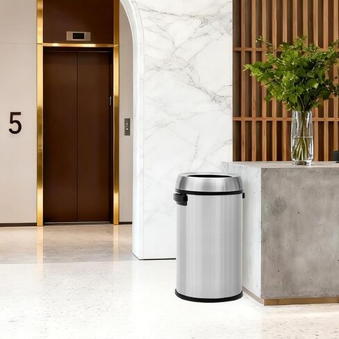 Garvee 17 Gallon/65 Liter Trash Can, Fingerprint-Proof Stainless Steel Open Top Garbage Can, Heavy Duty Commercial Round Trash Bin for Restaurant, Home, Office, Black in Saudi Arabia