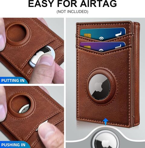 Airtag Wallet for Men,with Cash Pocket 2 ID Window 14-16 Cards Magnetic Closure Slim Trifold Leather Wallet 4.0"x3.1", RFID Blocking Front Pocket Wallet with Gift Box in Saudi Arabia