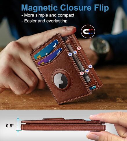 Airtag Wallet for Men,with Cash Pocket 2 ID Window 14-16 Cards Magnetic Closure Slim Trifold Leather Wallet 4.0"x3.1", RFID Blocking Front Pocket Wallet with Gift Box in Saudi Arabia