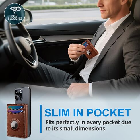 Airtag Wallet for Men,with Cash Pocket 2 ID Window 14-16 Cards Magnetic Closure Slim Trifold Leather Wallet 4.0"x3.1", RFID Blocking Front Pocket Wallet with Gift Box in Saudi Arabia