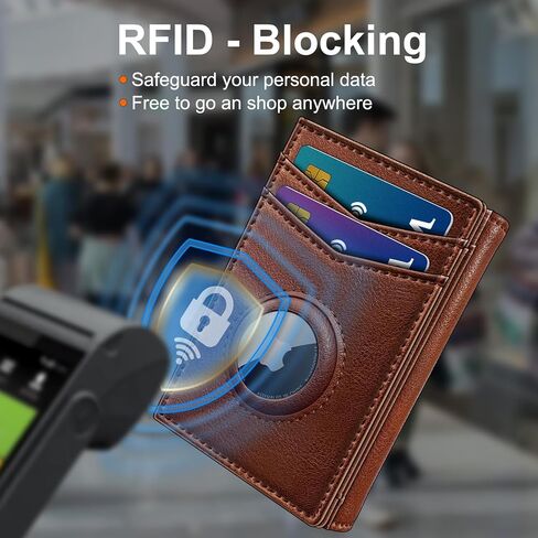 Airtag Wallet for Men,with Cash Pocket 2 ID Window 14-16 Cards Magnetic Closure Slim Trifold Leather Wallet 4.0"x3.1", RFID Blocking Front Pocket Wallet with Gift Box in Saudi Arabia