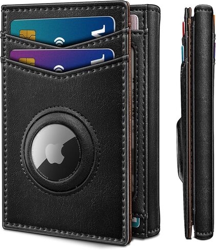 محفظة Airtag للرجال ، مع نافذة ID Cash Pocket 2 14-16 بطاقات الإغلاق المغناطيسي نحيف Trifold Leather Wallet 4.0 "x3.1" ، محفظة جيب أمامية RFID مع صندوق هدية in Kuwait
