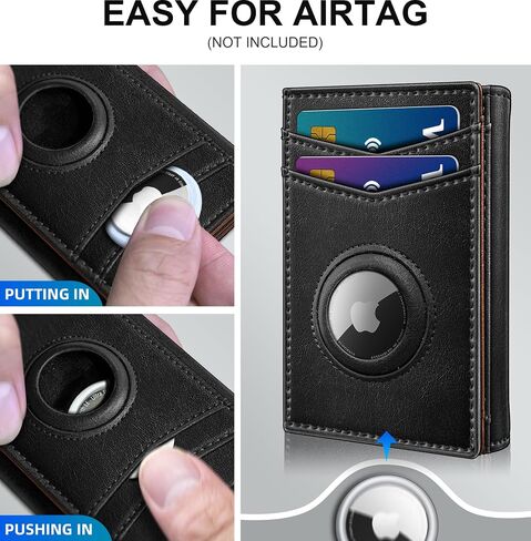 محفظة Airtag للرجال ، مع نافذة ID Cash Pocket 2 14-16 بطاقات الإغلاق المغناطيسي نحيف Trifold Leather Wallet 4.0 "x3.1" ، محفظة جيب أمامية RFID مع صندوق هدية in Kuwait