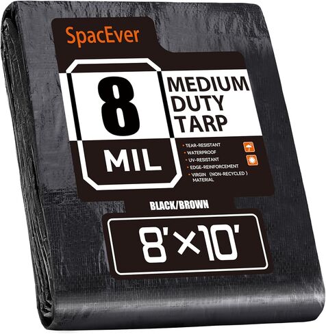 قماش القنب مقاوم للماء 10 × 12 قدم، قماش بوليستر متوسط ​​التحمل مقاوم للماء، مقاوم للأشعة فوق البنفسجية ومقاوم للتمزق، غطاء واقٍ متعدد الأغراض مع حلقات يمكن عكسها للمنزل والقوارب والسيارات والنباتات بني/أسود in Kuwait