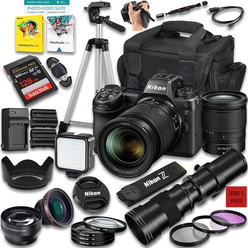 كاميرا Nikon Z6 III بدون مرآة مع عدسة Z 24-70 مم f/4 S و420-800 مم f/8 اليدوية فائقة الدقة + ذاكرة 128 جيجابايت + بطارية إضافية + حقيبة كاميرا + المزيد (حزمة 34 قطعة) (متجددة) in Saudi Arabia