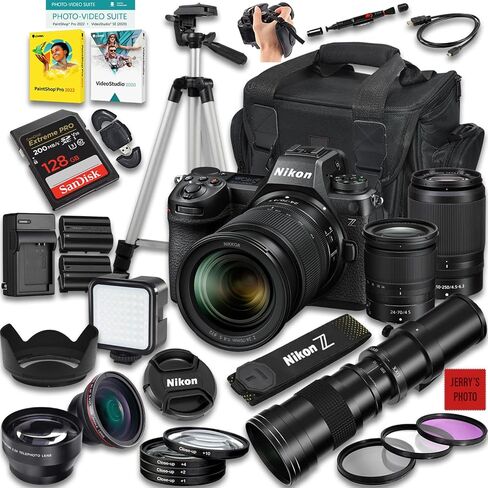 Nikon Z6 III Mirrorless Camera Z 24-70mm f/4 S and 50-250mm f/4.5-6.3 VR & 420-800mm f/8 Lens + 128 GB Memory + Extra Battery + Camera Case + More (37pc Bundle) (Renewed) in Saudi Arabia