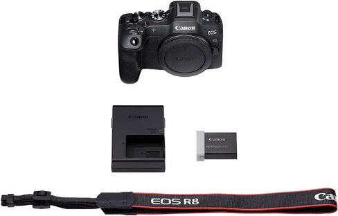 هيكل كاميرا Canon EOS R8 كامل الإطار غير مزود بمرآة، حزمة 5803C002 فقط مع بطاقة ذاكرة Lexar Premium SDXC بسعة 64 جيجابايت، وحقيبة كاميرا Deco Essentials ومجموعة Corel Photo Video Suite PaintShop Pro مع VideoStudio SE in Kuwait