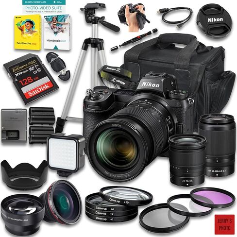 Nikon Z6 II Mirrorless Camera with Z 24-70mm f/4 S and 50-250mm f/4.5-6.3 VR Lens + 128 GB Memory + Extra Battery + Camera Case + Tripod + More (35pc Bundle) (Renewed) in Saudi Arabia