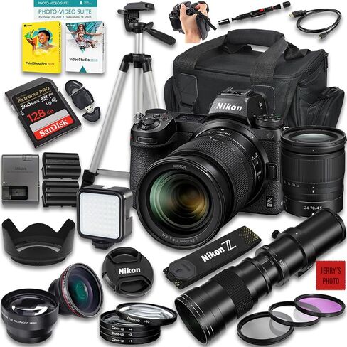 كاميرا Nikon Z6 II بدون مرآة مع عدسة Z 24-70 مم f/4 S و420-800 مم f/8 اليدوية فائقة الدقة + ذاكرة 128 جيجابايت + بطارية إضافية + حقيبة كاميرا + المزيد (حزمة 34 قطعة) (متجددة) in Saudi Arabia