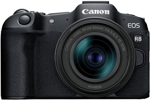 كاميرا Canon EOS R8 كاملة الإطار بدون مرآة + RF 24-50 مم F4.5-6.3 هي حزمة عدسة STM 5803C012 مع بطاقة ذاكرة Lexar Premium 64 جيجابايت SDXC وحقيبة كاميرا Deco Essentials ومجموعة Corel Photo Video in Saudi Arabia