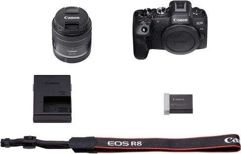 كاميرا Canon EOS R8 كاملة الإطار بدون مرآة + RF 24-50 مم F4.5-6.3 هي حزمة عدسة STM 5803C012 مع بطاقة ذاكرة Lexar Premium 64 جيجابايت SDXC وحقيبة كاميرا Deco Essentials ومجموعة Corel Photo Video in Saudi Arabia