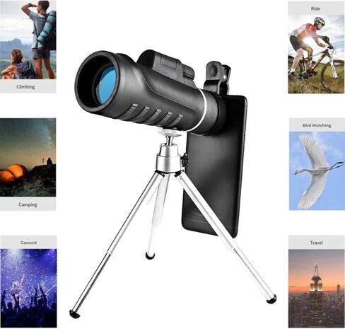 HD High Power Bak4 Prism Monocular Waterproof Monocular Scope with Smartphone Adapter Tripod for Birdwatching Hunting Hiking Camping Sightseeing,Monocular Star Scope Telescope - in Saudi Arabia