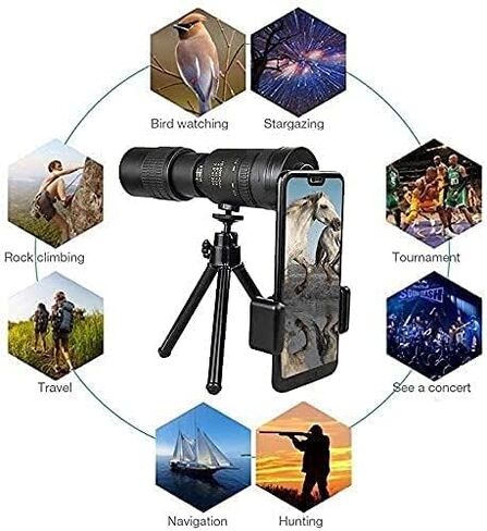 تلسكوب أحادي العين 4K تكبير تليفوتوغرافي فائق 10-300X40 مم تلسكوب مقاوم للماء للهواتف الذكية والصيد والتخييم in Saudi Arabia